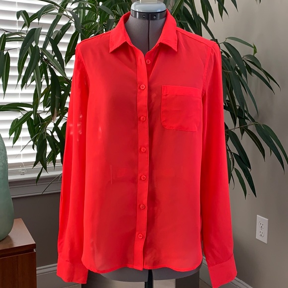 American Eagle Outfitters Button Down Neon Sheer Blouse - Picture 2 of 12